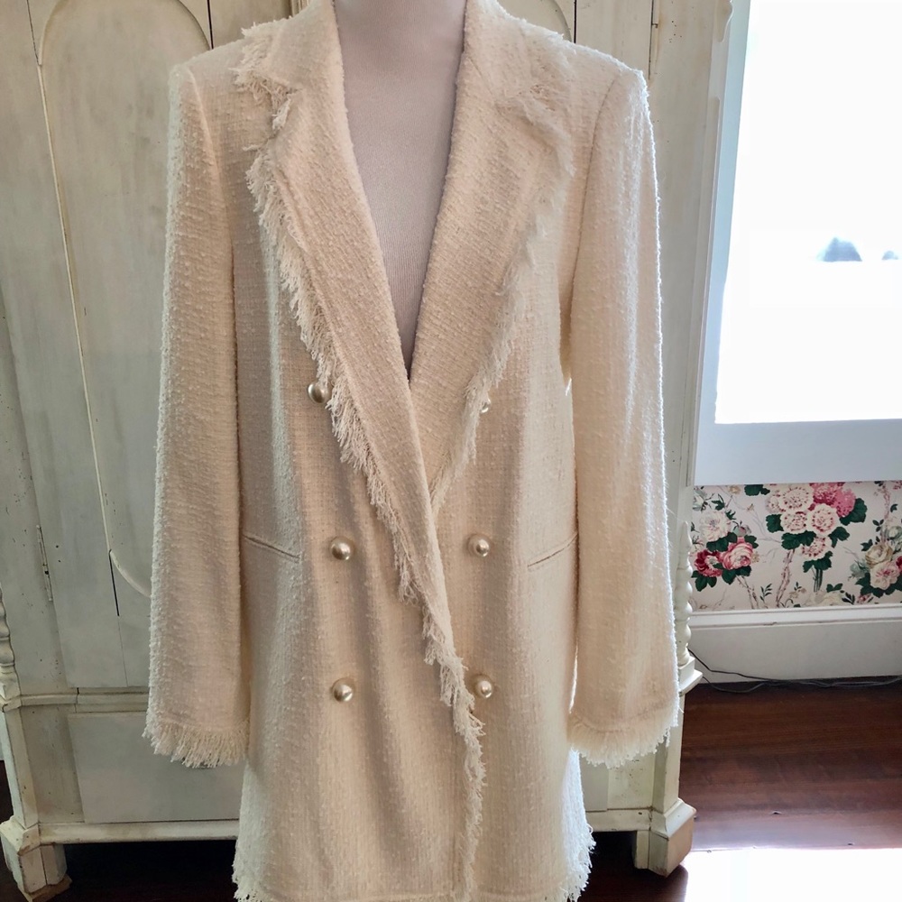 Zara Woman.  White Fringe Coat.  Size Small